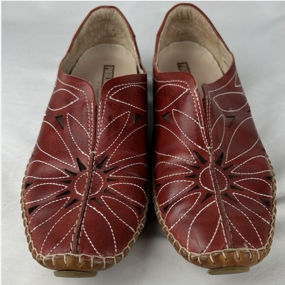 Pikolinos Red Leather Jerez Cutout Slip On Moccasins Loafers Womens Sz 39 US 8.5 - Picture 1 of 6